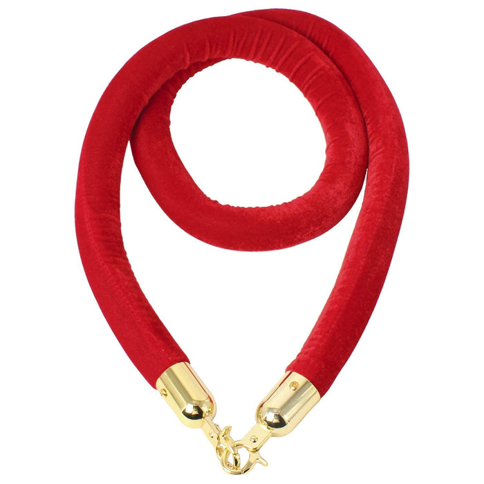 LADWA 1.5m Crowd Control Rope Divider with Chrome Plated Hooks, Red Velvet Stanchion Rope, Queue Manager Partition Barrier, 1pc Golden Hooks