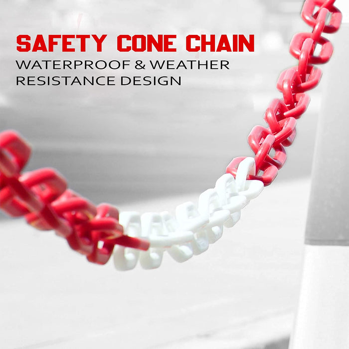 LADWA S Hook Type Plastic Safety Barrier Cone Chain for Construction with 6mm Thickness (Red & White) (20 Meter)