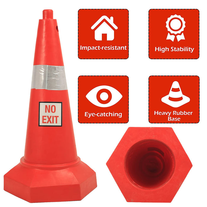 LADWA 5 kg Heavy Base Road Traffic Cone, Non Topple, No Fly Cone with Chain Ring, Two Night Visible Reflective Strips, Red Colour for Day Visibility with No Exit Sign (Pack of 2)