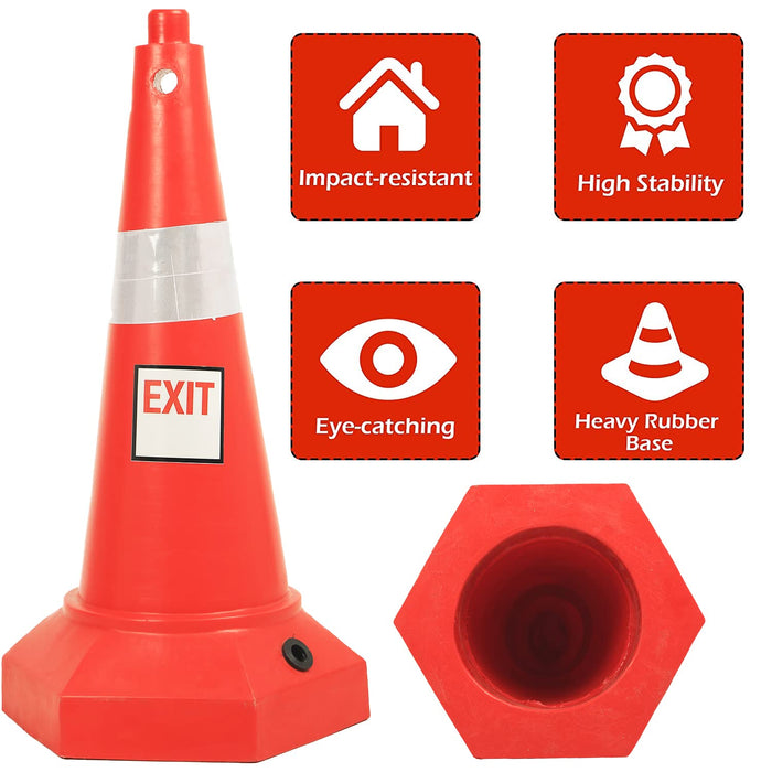 LADWA 5 kg Heavy Base Road Traffic Cone, Non Topple, No Fly Cone with Chain Ring, Two Night Visible Reflective Strips, Red Colour for Day Visibility with Exit Sign (Pack of 1)