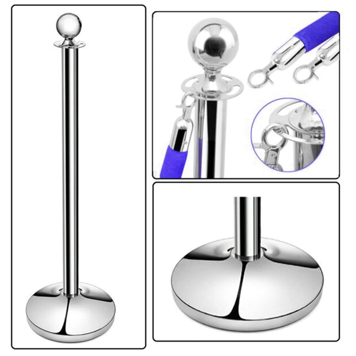 LADWA Set of 4 Silver Finish Q Please (Q Manager) with Blue Velvet Rope for Ensuring Social Distancing, Queue Manager with 1.5m Rope, Barricade, Stanchions (Set of 4 Pillar and 2 Rope)