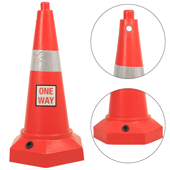 LADWA 5 kg Heavy Base Road Traffic Cone, Non Topple, No Fly Cone with Chain Ring, Two Night Visible Reflective Strips, Red Colour for Day Visibility with One Way Sign (Pack of 1)