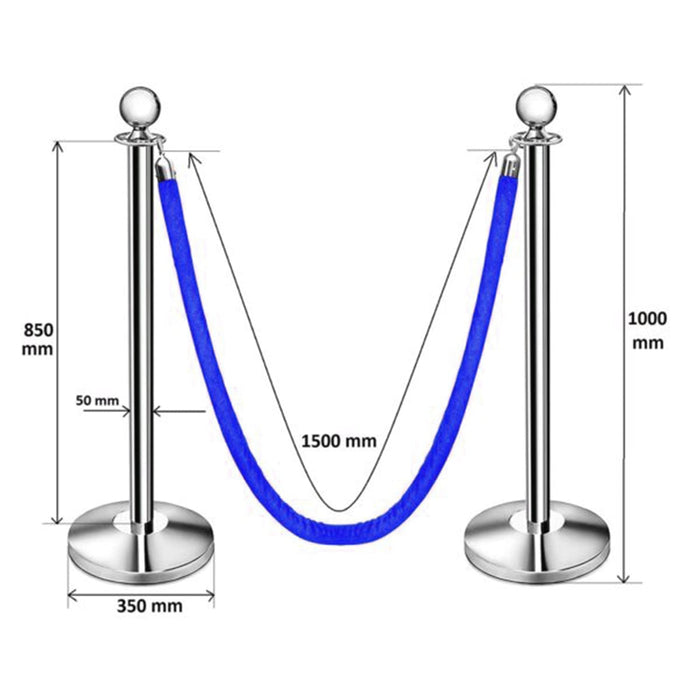 LADWA Set of 4 Silver Finish Q Please (Q Manager) with Blue Velvet Rope for Ensuring Social Distancing, Queue Manager with 1.5m Rope, Barricade, Stanchions (Set of 4 Pillar and 2 Rope)