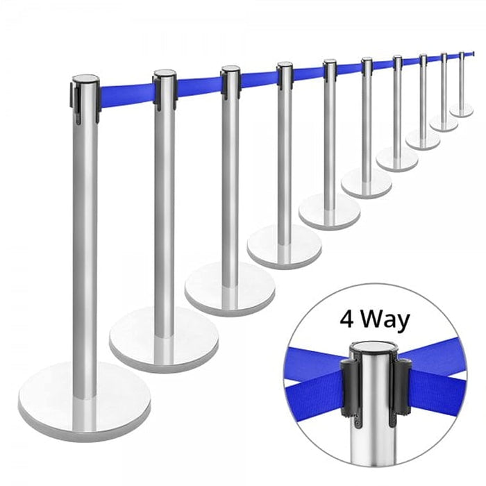 LADWA Set of 4 Q Please (Q Manager), 202 Grade Extendable 2.25 mtr Hook Type Stanchions Barrier Accessories Steel Barricade, Blue Que Manager