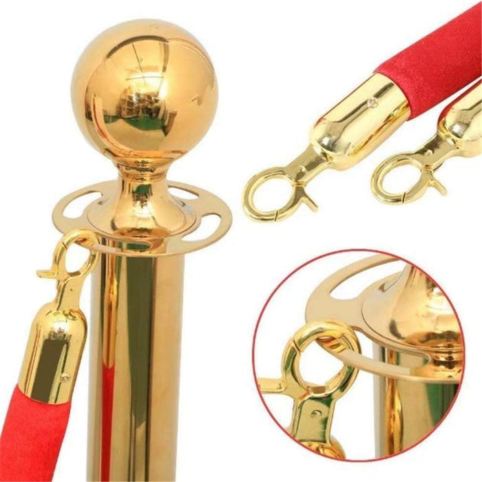 LADWA 1.5m Crowd Control Rope Divider with Chrome Plated Hooks, Red Velvet Stanchion Rope, Queue Manager Partition Barrier, 1pc Golden Hooks