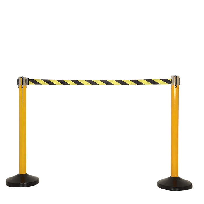 LADWA Set of 2 Q Please (Q Manager), 202 Grade Extendable 2.25 mtr Hook Type Stanchions Barrier Accessories Steel Barricade, Que Manager - Yellow & Black