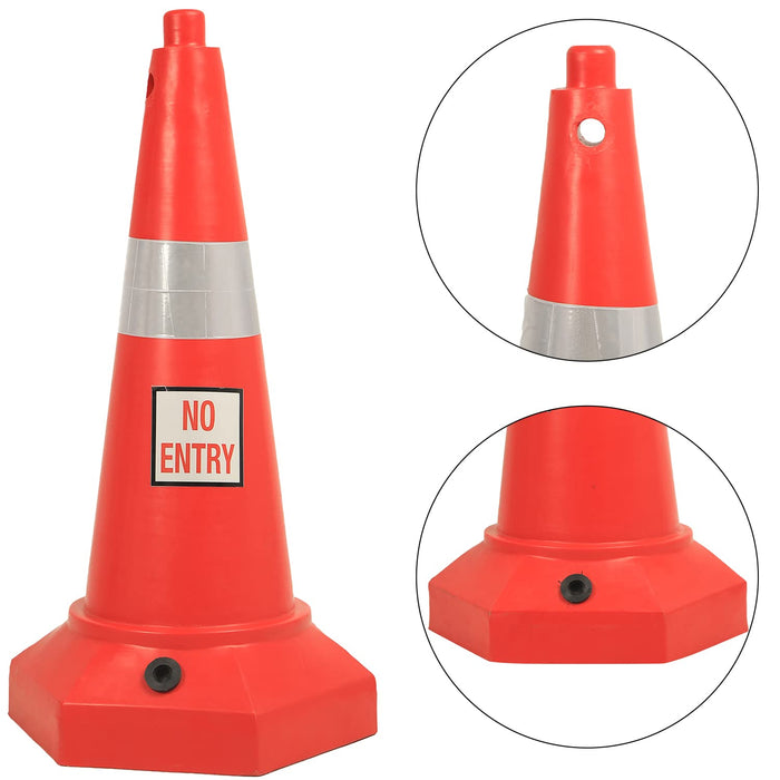 LADWA 5 kg Heavy Base Road Traffic Cone, Non Topple, No Fly Cone with Chain Ring, Two Night Visible Reflective Strips, Red Colour for Day Visibility No Entry Sign (Pack of 1)