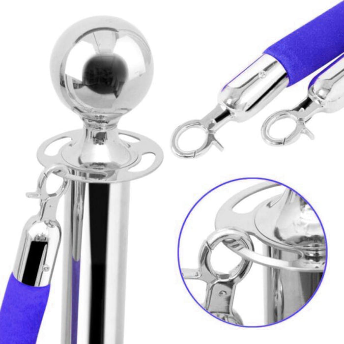 LADWA Set of 2 Silver Finish Q Please (Q Manager) with Blue Velvet Rope for Ensuring Social Distancing, Queue Manager with 1.5m Rope, Barricade, Stanchions (Set of 2 Pillar and 1 Rope)