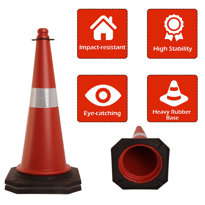 LADWA 4 Pcs 750mm Impact Resistant Road Traffic Safety Cones with Reflective Strips Collar