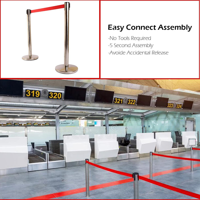 LADWA Set of 4, Q Please (Q Manager) with Red Belt (Steel), Barrier Stanchions | Queue Manager | Crowd Manager - Pack of 4